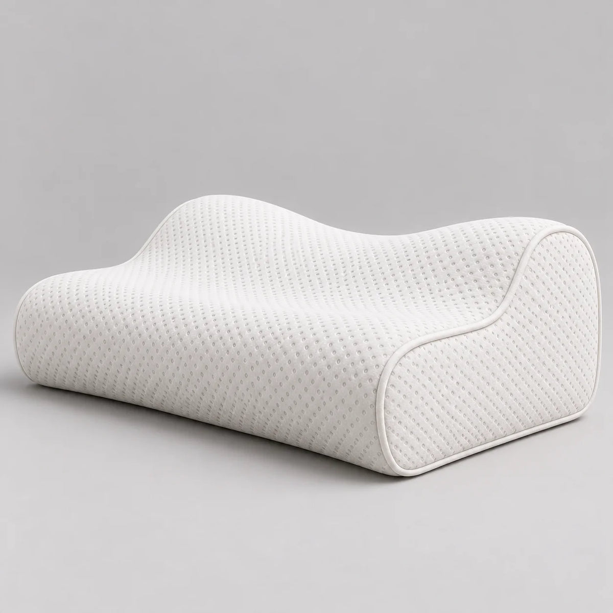 Papillon Fine Bedding Contour Memory Foam Pillow - Neck Support Curve, Medium-Firm, Piped Knit Cover