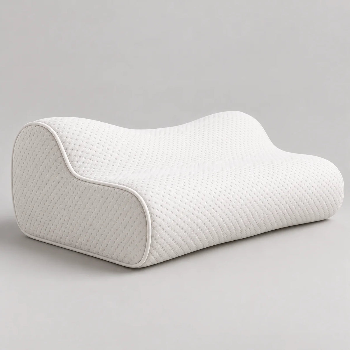 Papillon Fine Bedding Contour Memory Foam Pillow - Neck Support Curve, Medium-Firm, Piped Knit Cover