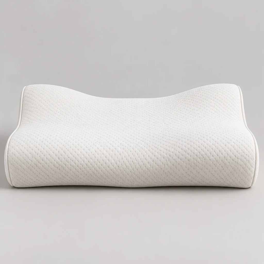 Papillon Fine Bedding Contour Memory Foam Pillow - Neck Support Curve, Medium-Firm, Piped Knit Cover