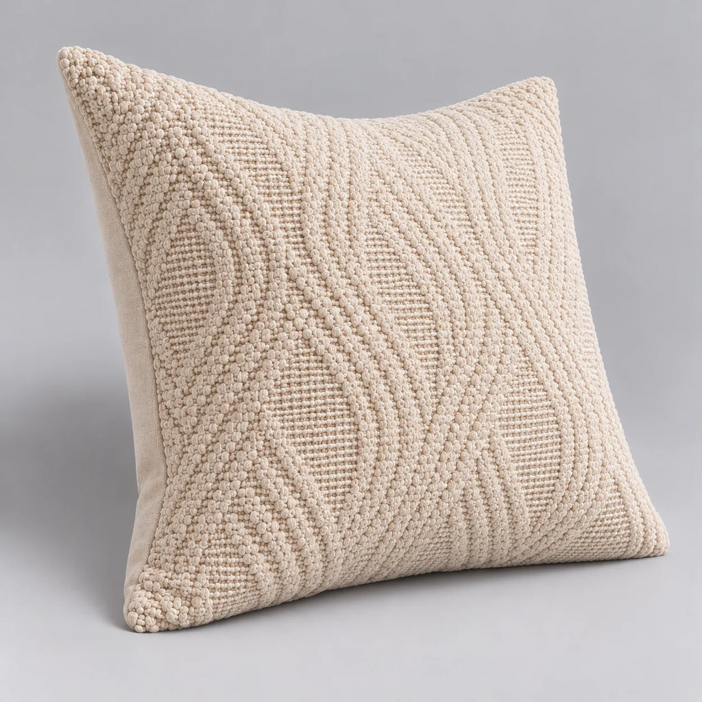Papillon Fine Bedding Decorative Throw Pillow with Insert, 18 x 18 in - Beige Knotted Texture Design