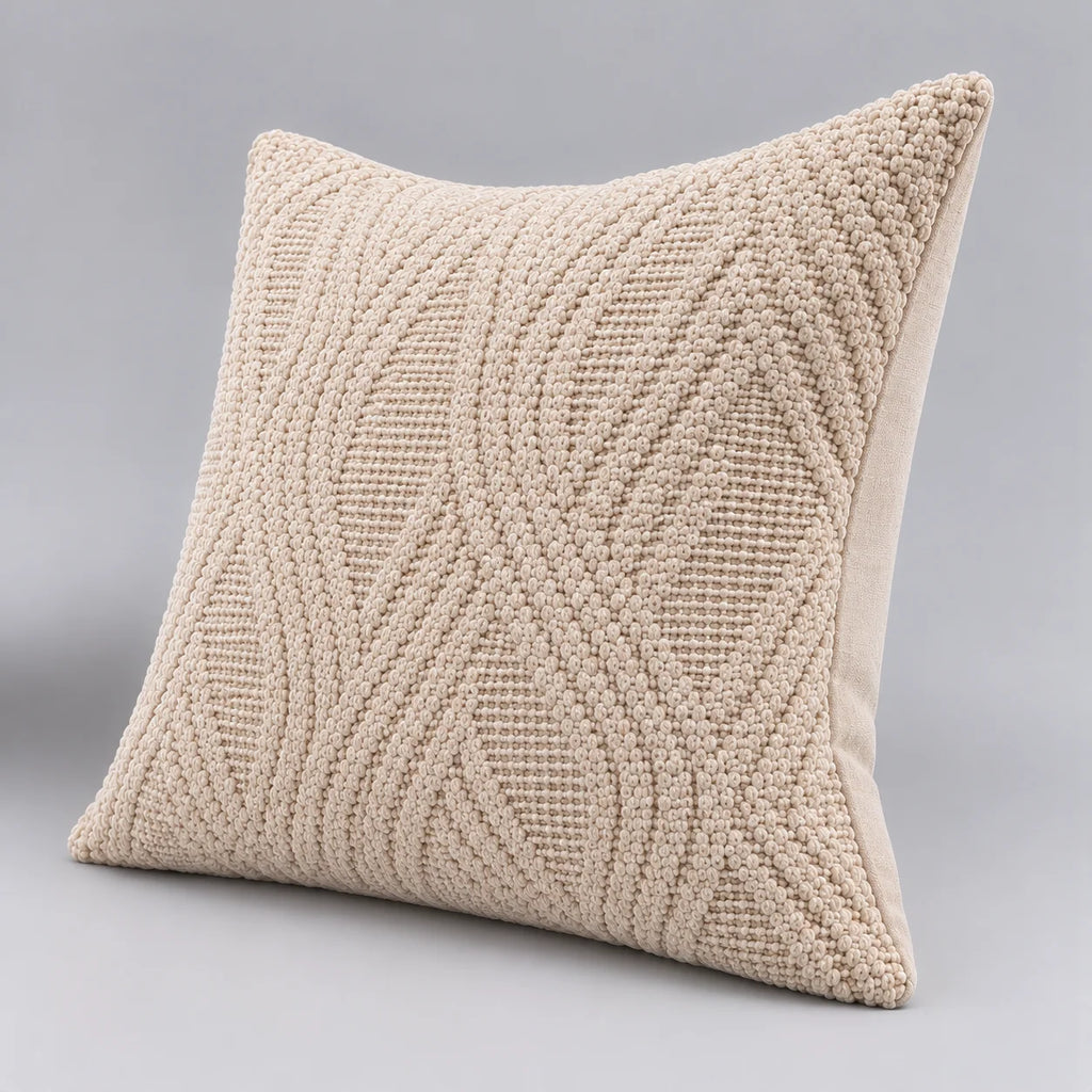 Papillon Fine Bedding Decorative Throw Pillow with Insert, 18 x 18 in - Beige Knotted Texture Design