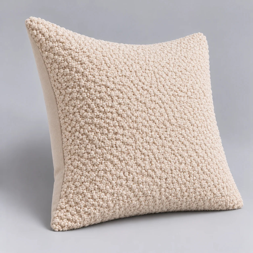 Papillon Fine Bedding Decorative Throw Pillow with Insert, 18 x 18 in - Cream Knotted Boucle Texture