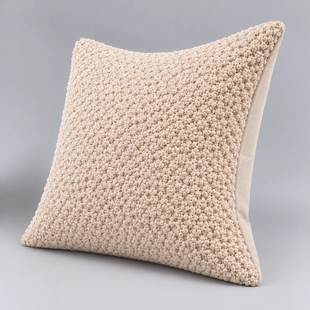 Papillon Fine Bedding Decorative Throw Pillow with Insert, 18 x 18 in - Cream Knotted Boucle Texture