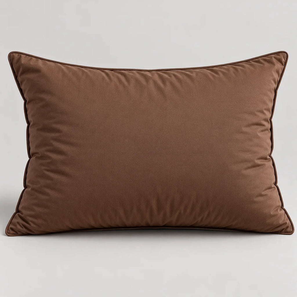Papillon Fine Bedding Down Alternative Bed Pillow, Queen Size, Brown - Gusseted Piped Edge, Cotton Cover