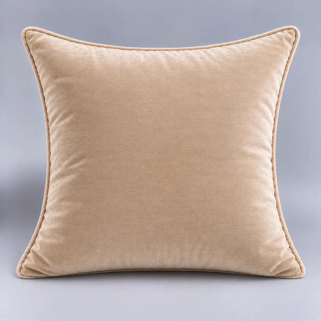 Papillon Fine Bedding Velvet Decorative Throw Pillow with Insert, 18 x 18 in - Tan Piped Edge Cover