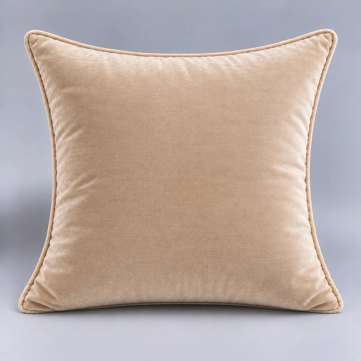 Papillon Fine Bedding Velvet Decorative Throw Pillow with Insert, 18 x 18 in - Tan Piped Edge Cover