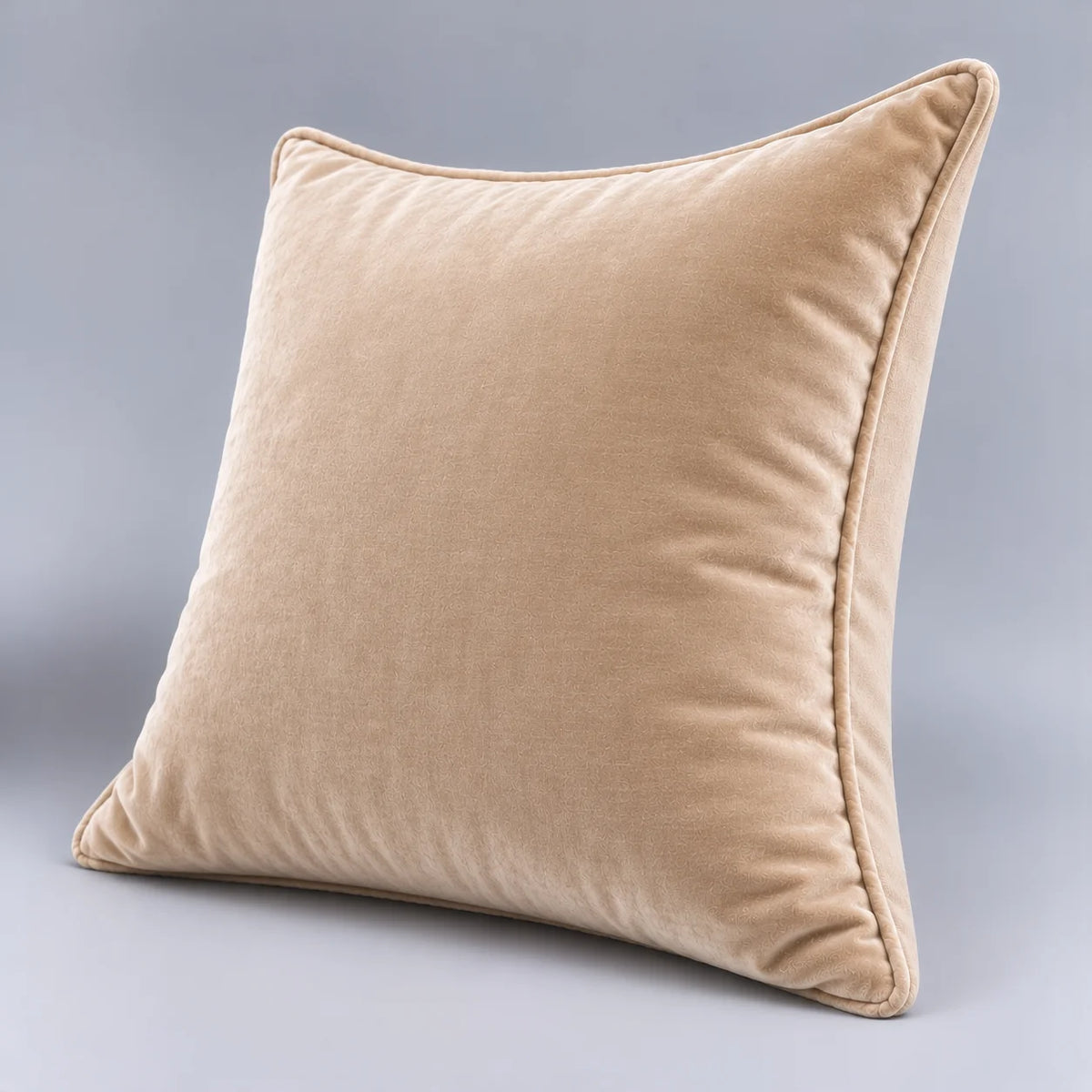 Papillon Fine Bedding Velvet Decorative Throw Pillow with Insert, 18 x 18 in - Tan Piped Edge Cover