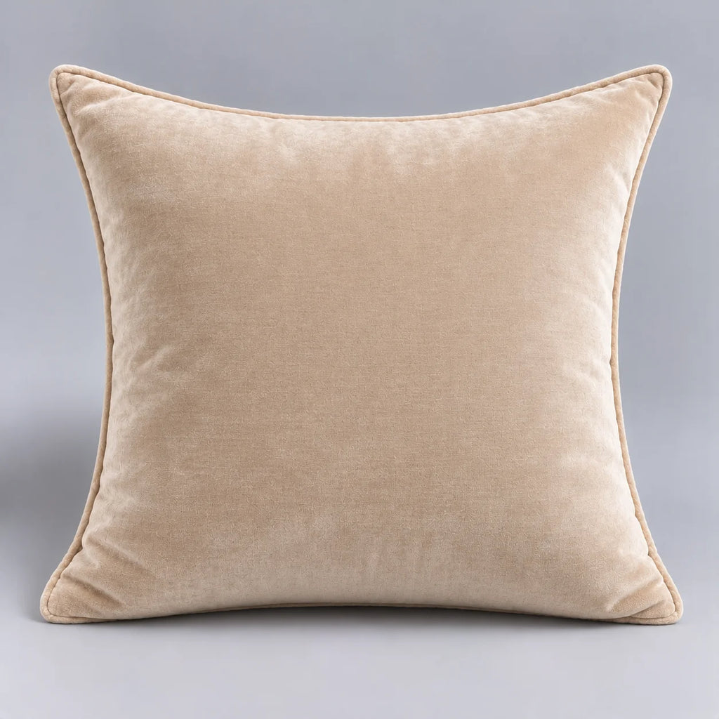 Papillon Fine Bedding Velvet Decorative Throw Pillow with Insert, 18 x 18 in - Tan Piped Edge Cover