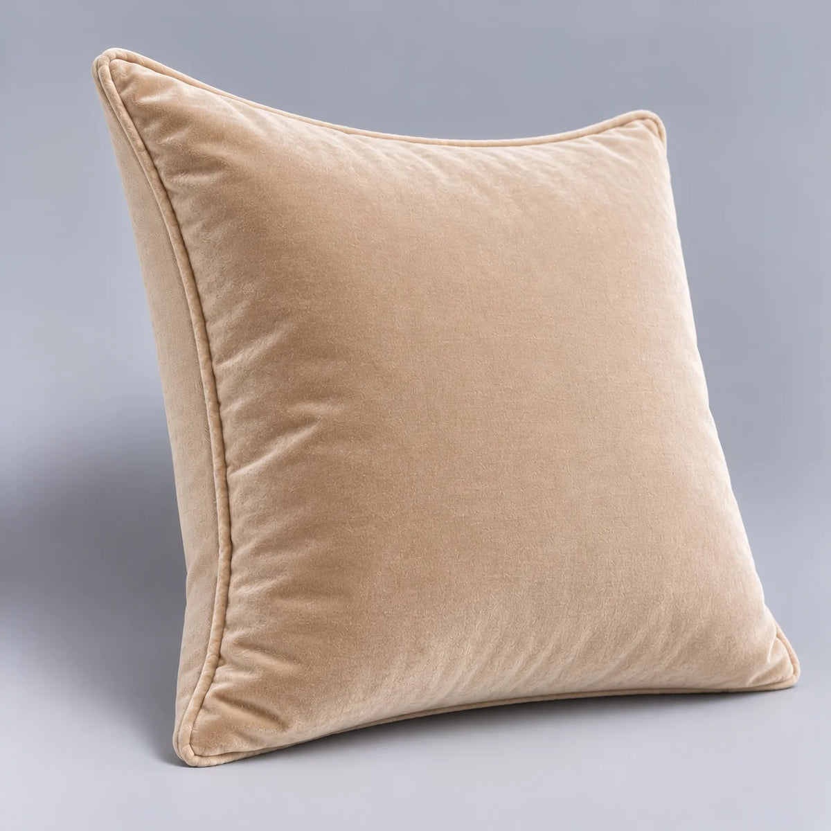 Papillon Fine Bedding Velvet Decorative Throw Pillow with Insert, 18 x 18 in - Tan Piped Edge Cover